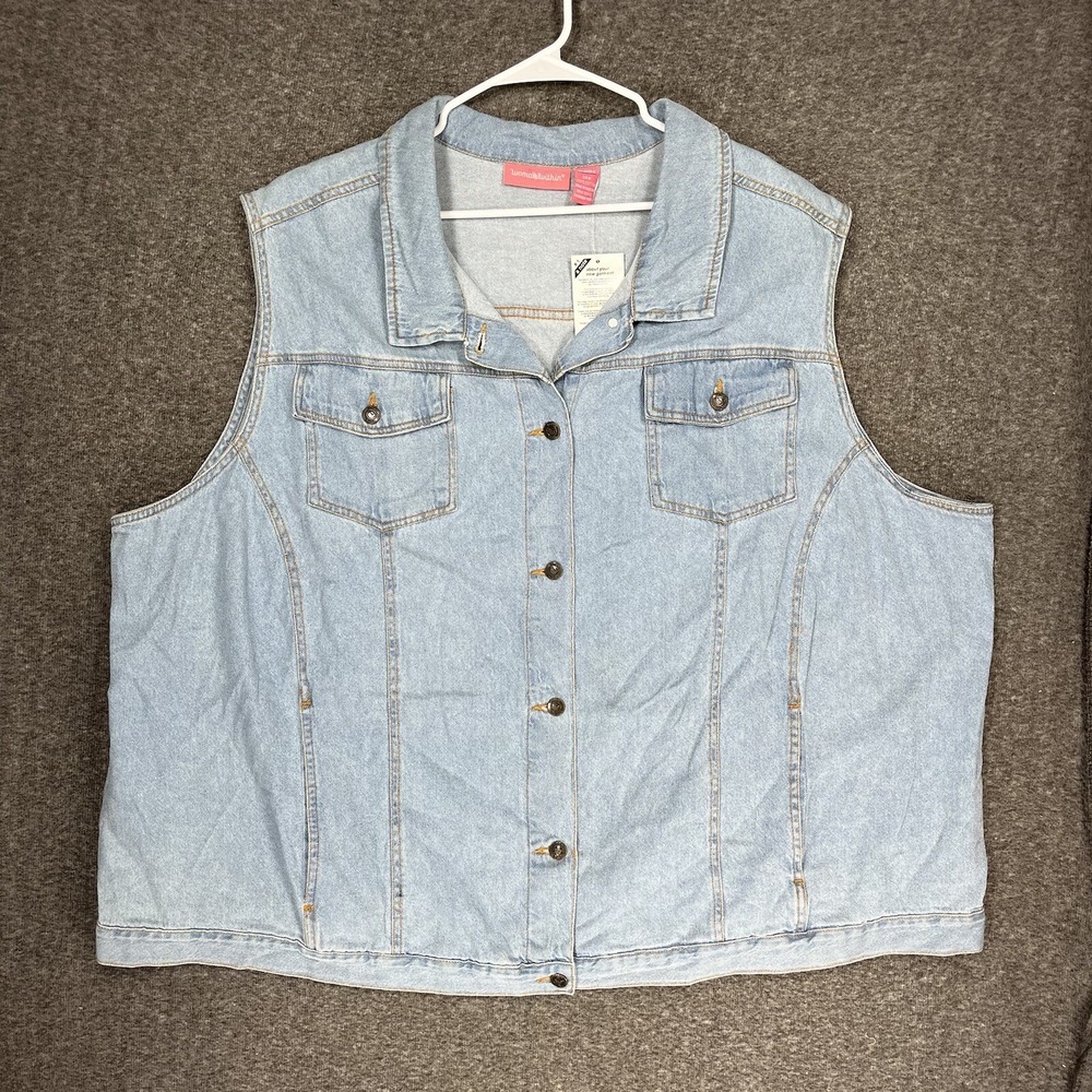 Woman Within Denim Jean Vest Button Up Pocket Collar Western Women's Plus 34W